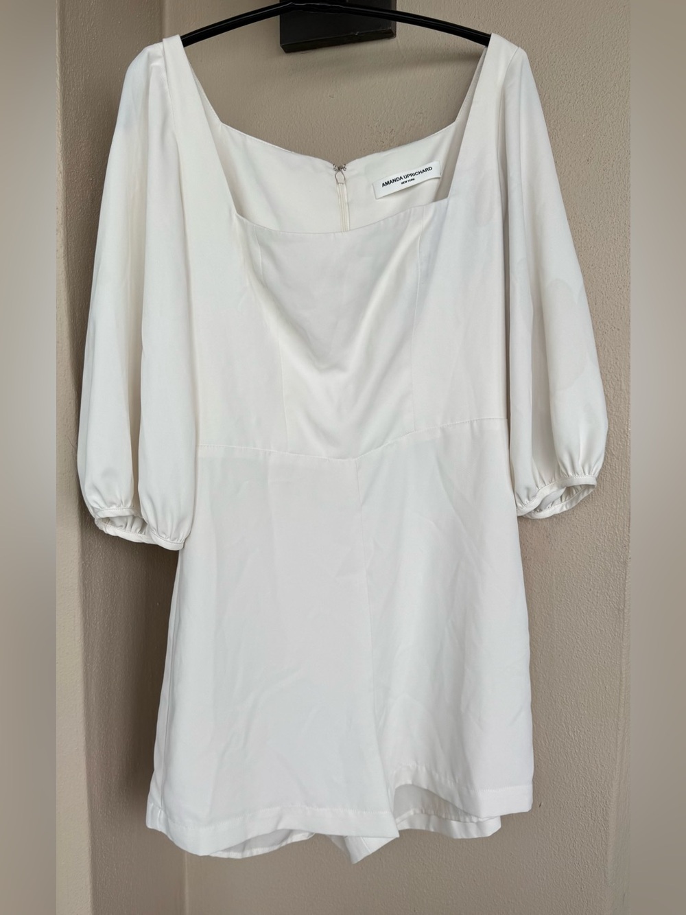 Amanda Uprichard New York Ivory Romper Square Neckline Puff Sleeves Lined Small